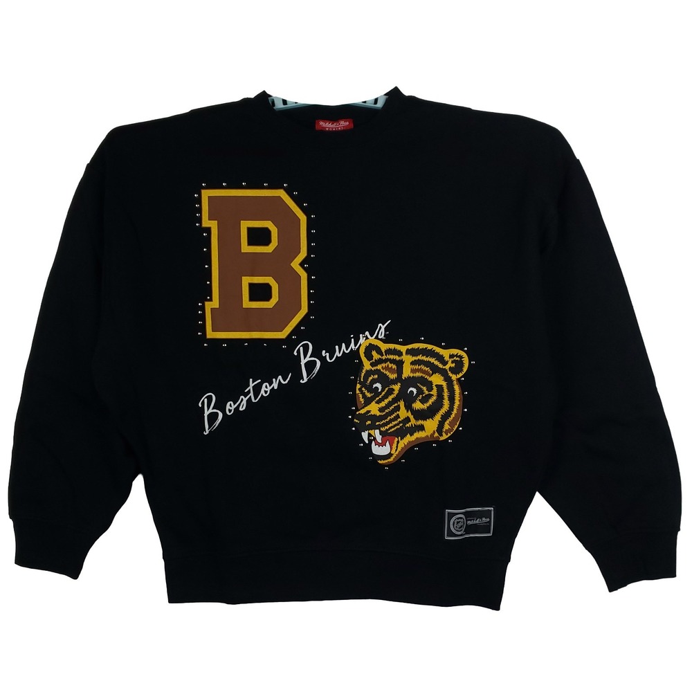 Boston Bruins Mitchell & Ness NHL Womens Medium Sweatshirt Metal Studs NWT